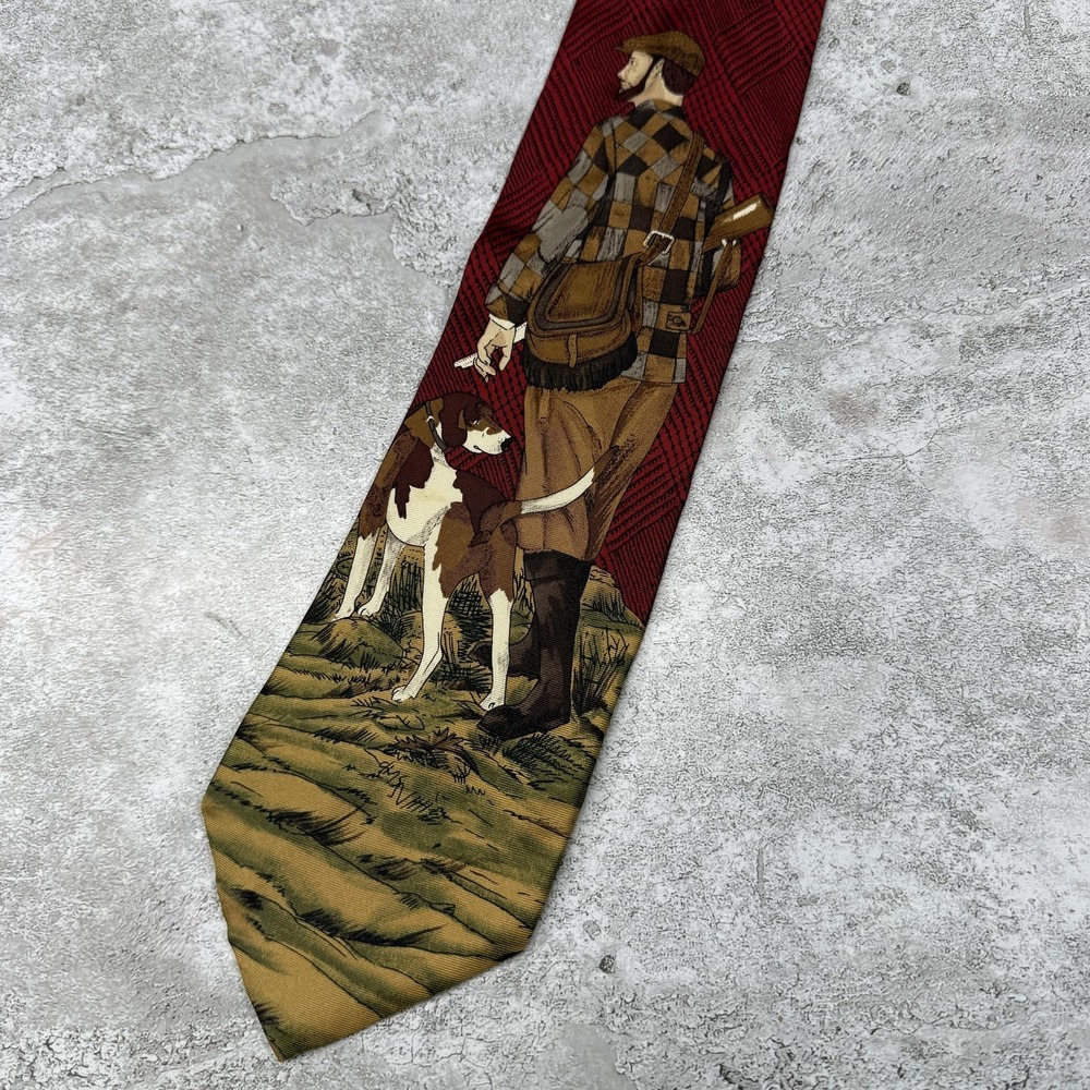 Hathaway‎ Silk Tie Mens One Size Red Hunting Dog Made In USA Necktie Vintage
